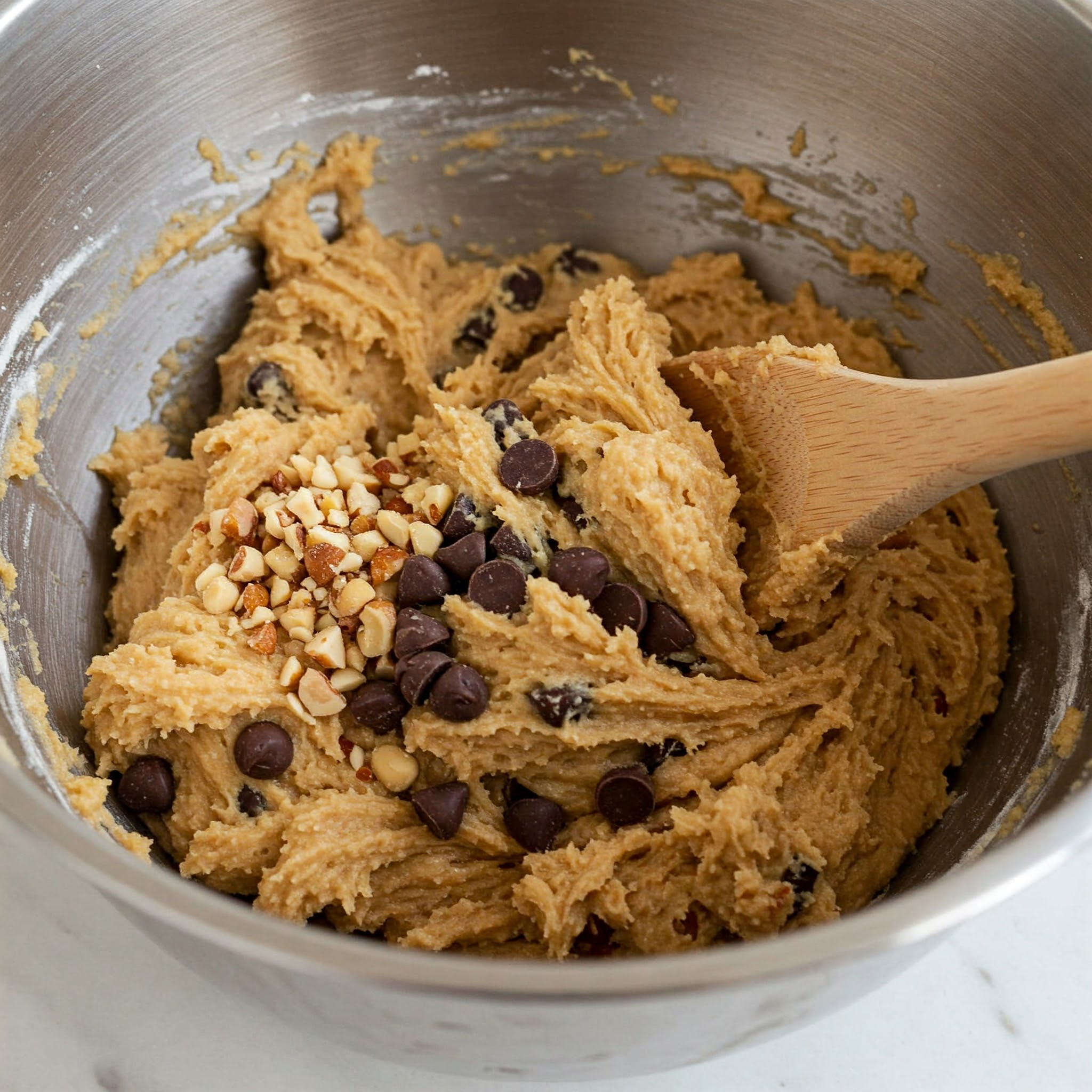 Folding in chocolate chips and nuts tastyfry.in