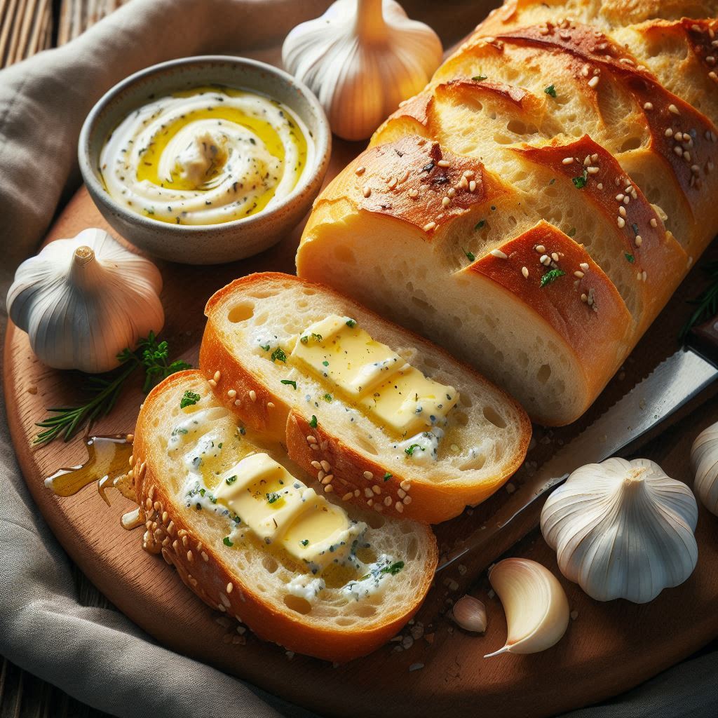 French bread with slices and garlic butter mixture tastyfry.in
