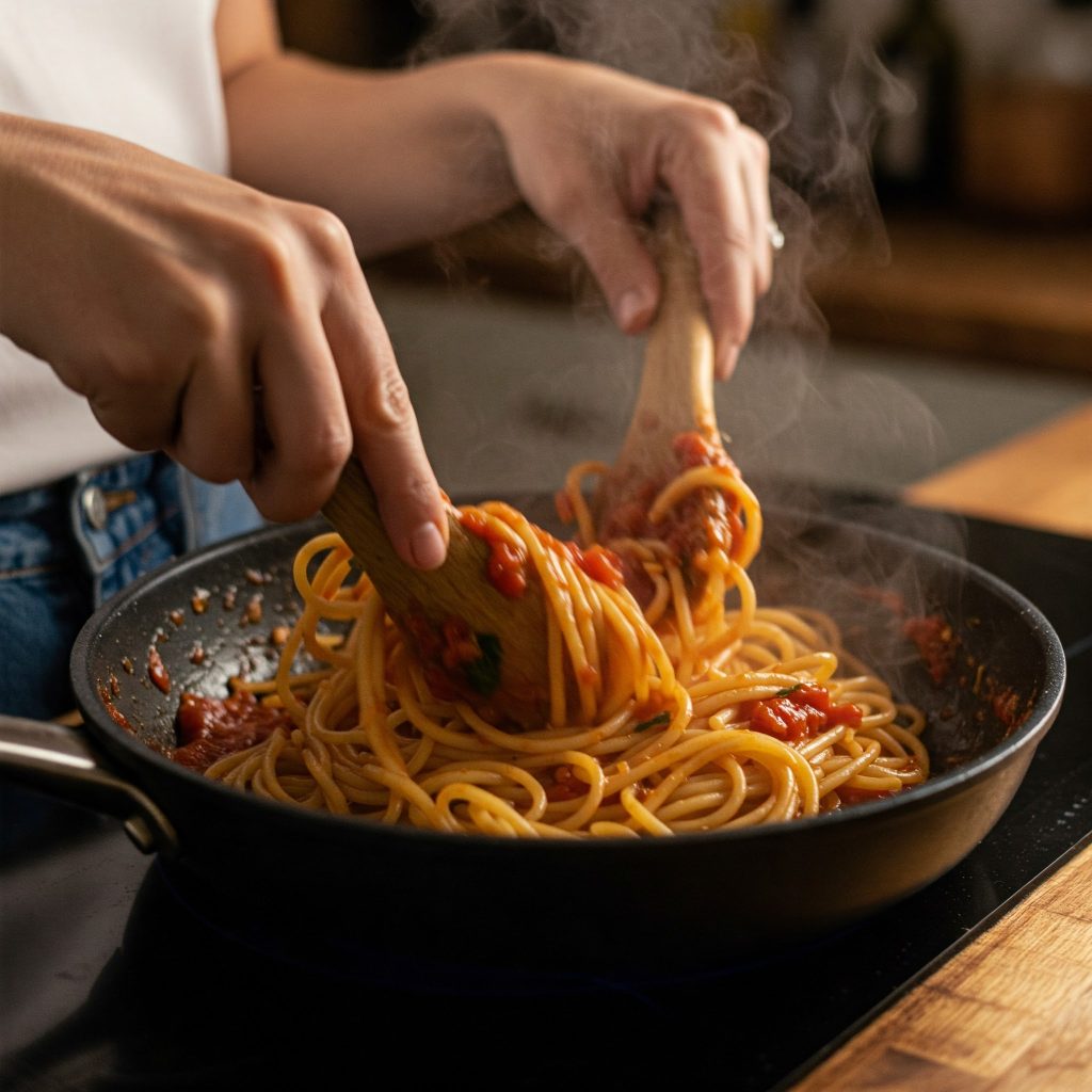 combining pasta and sauce tastyfry.in