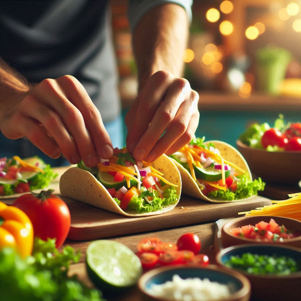 assembling tacos with focus on hand tastyfry.in