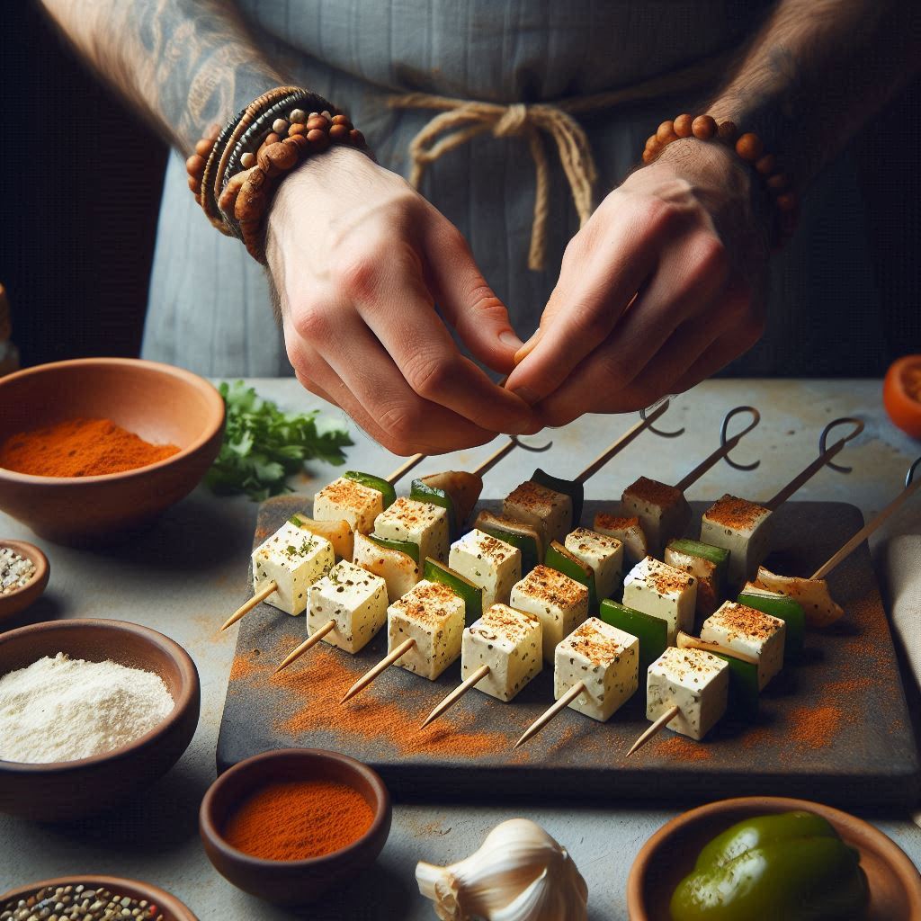 assembling the paneer tikka in skewers focus in hand (1) tastyfry.in