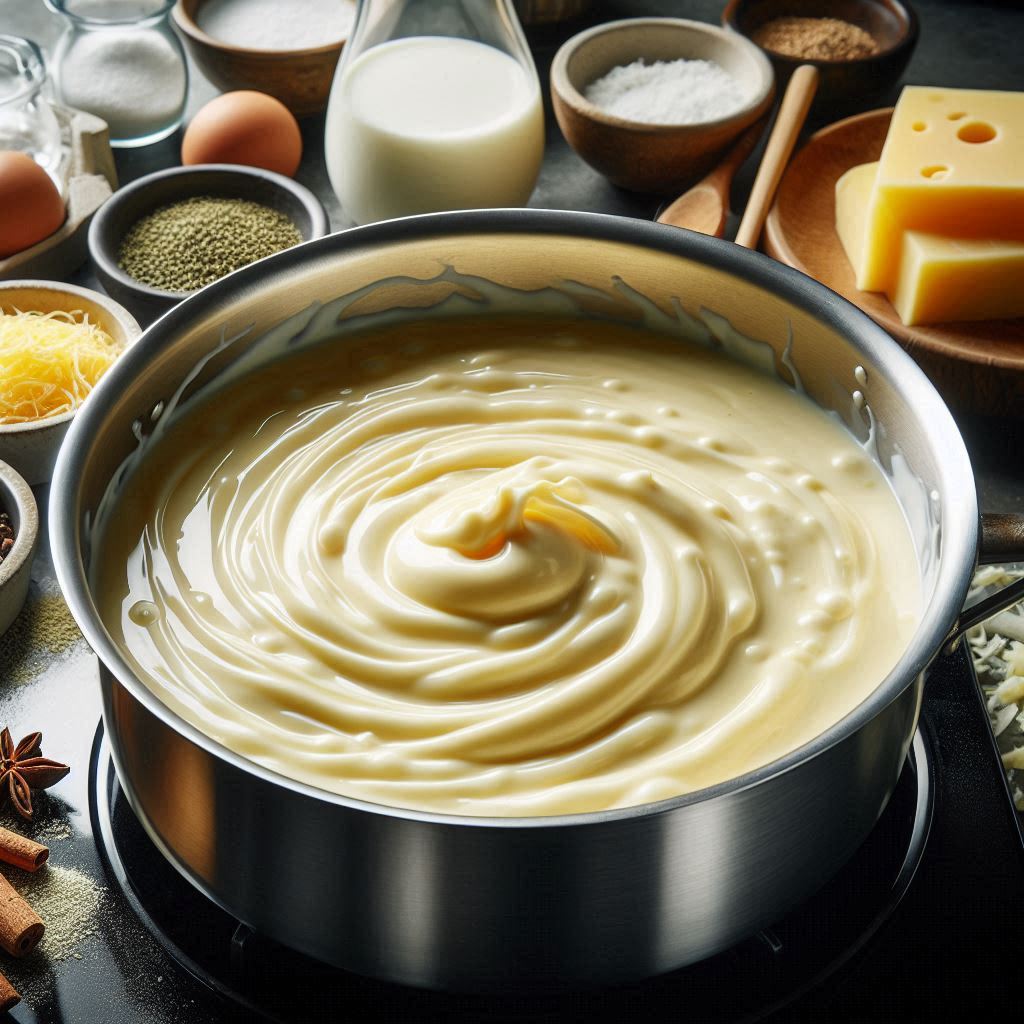 making a cheese sauce in a pan tastyfry.in