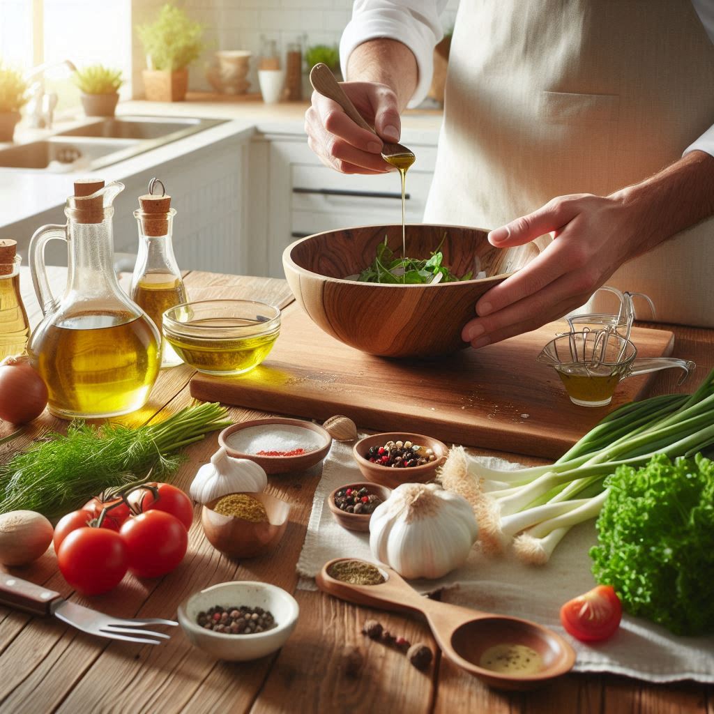 making of vinaigrette in kitchen with all ingredients arranged tastyfry.in