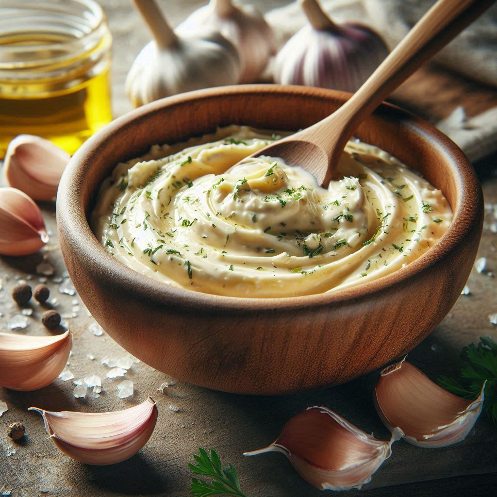 making process of garlic butter in a bowl tastyfry.in