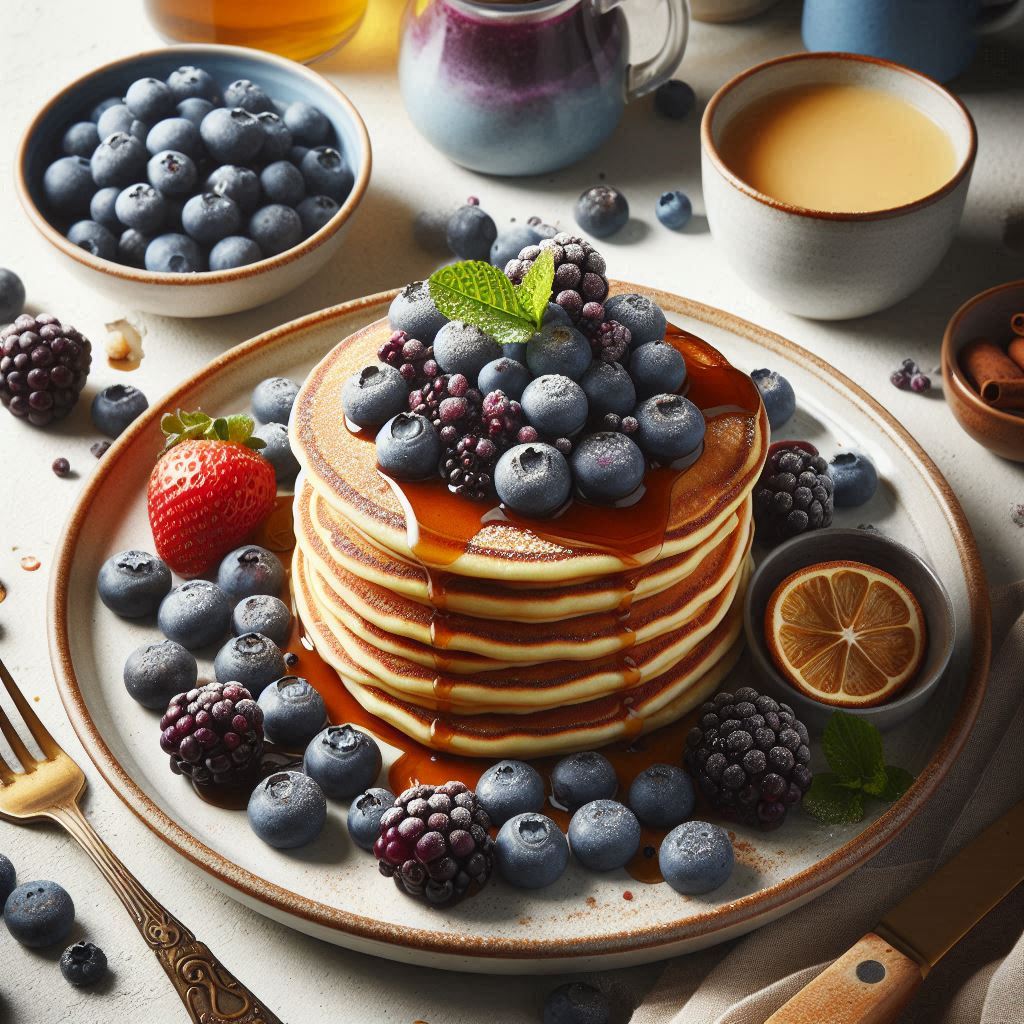 serve blueberries pancakes in 4 plate only one pic per plate tastyfry.in