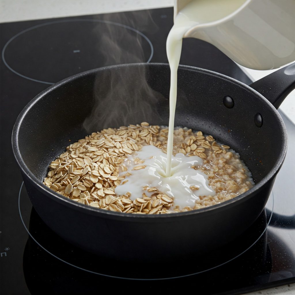 add oat and milk in pan tastyfry.in