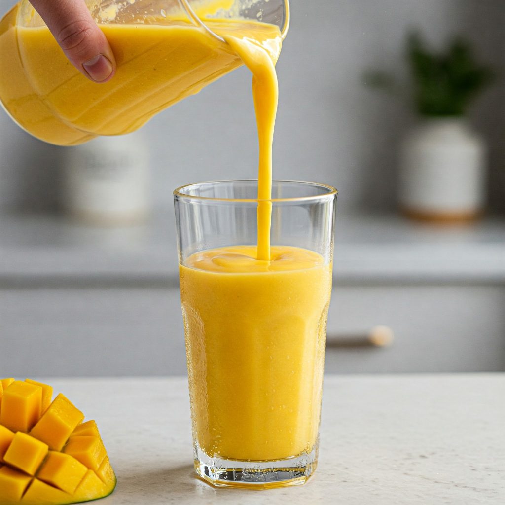 pour or serve mango smoothie tastfry.in
