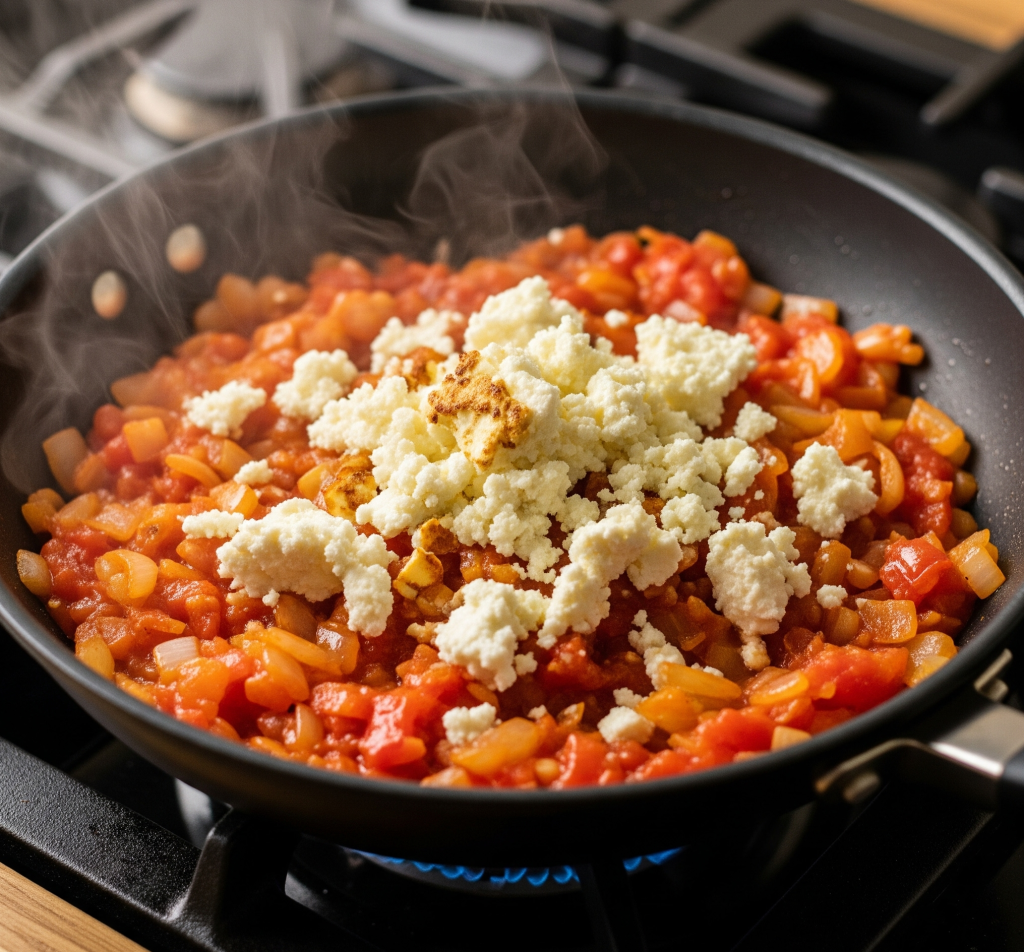 adding crumbled paneer to pan tastyfry.in