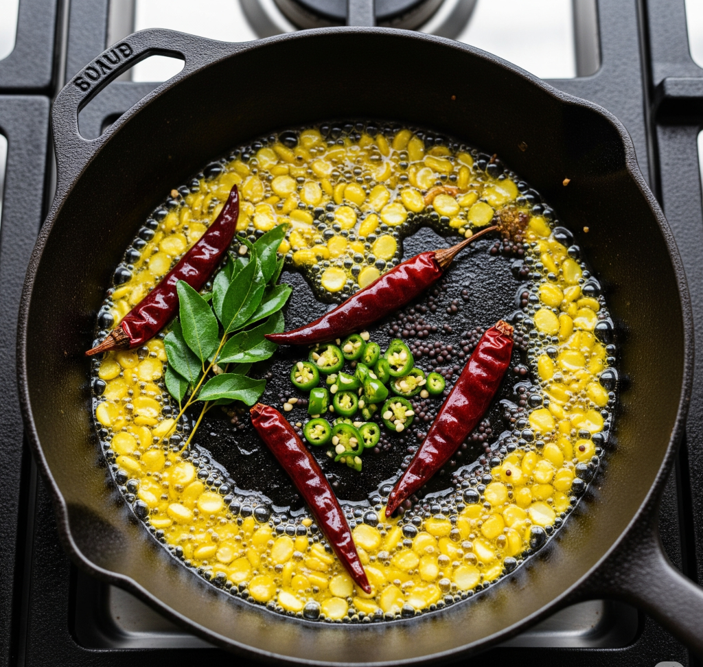 making tadka for lemon rice tastyfry.in